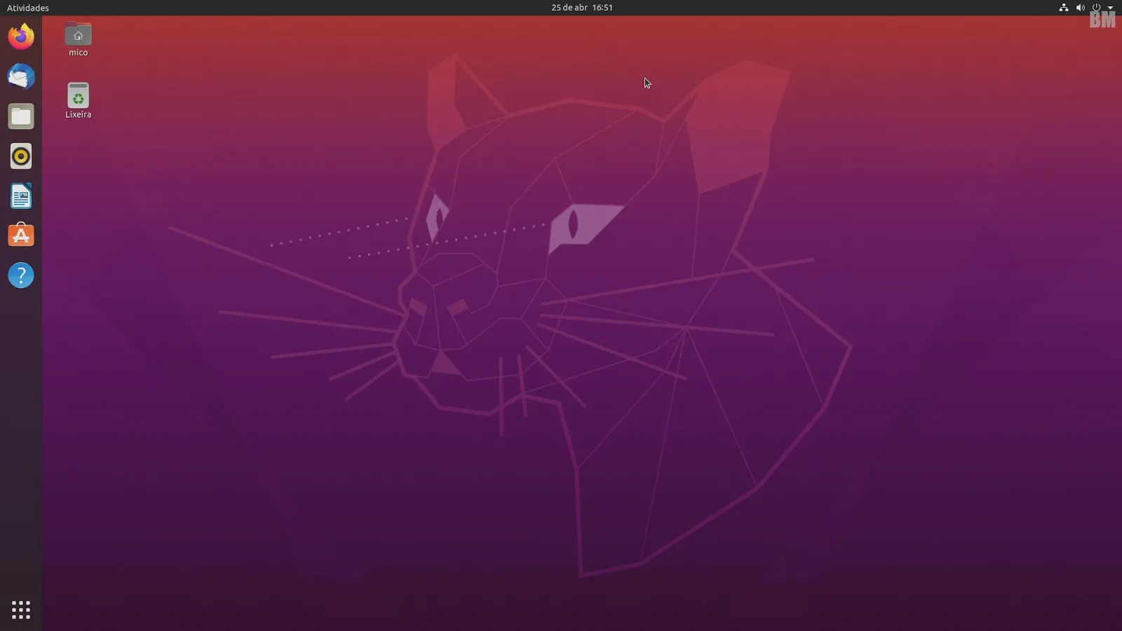 Imagem da tela inicial do Ubuntu Imagem da tela inicial do Ubuntu